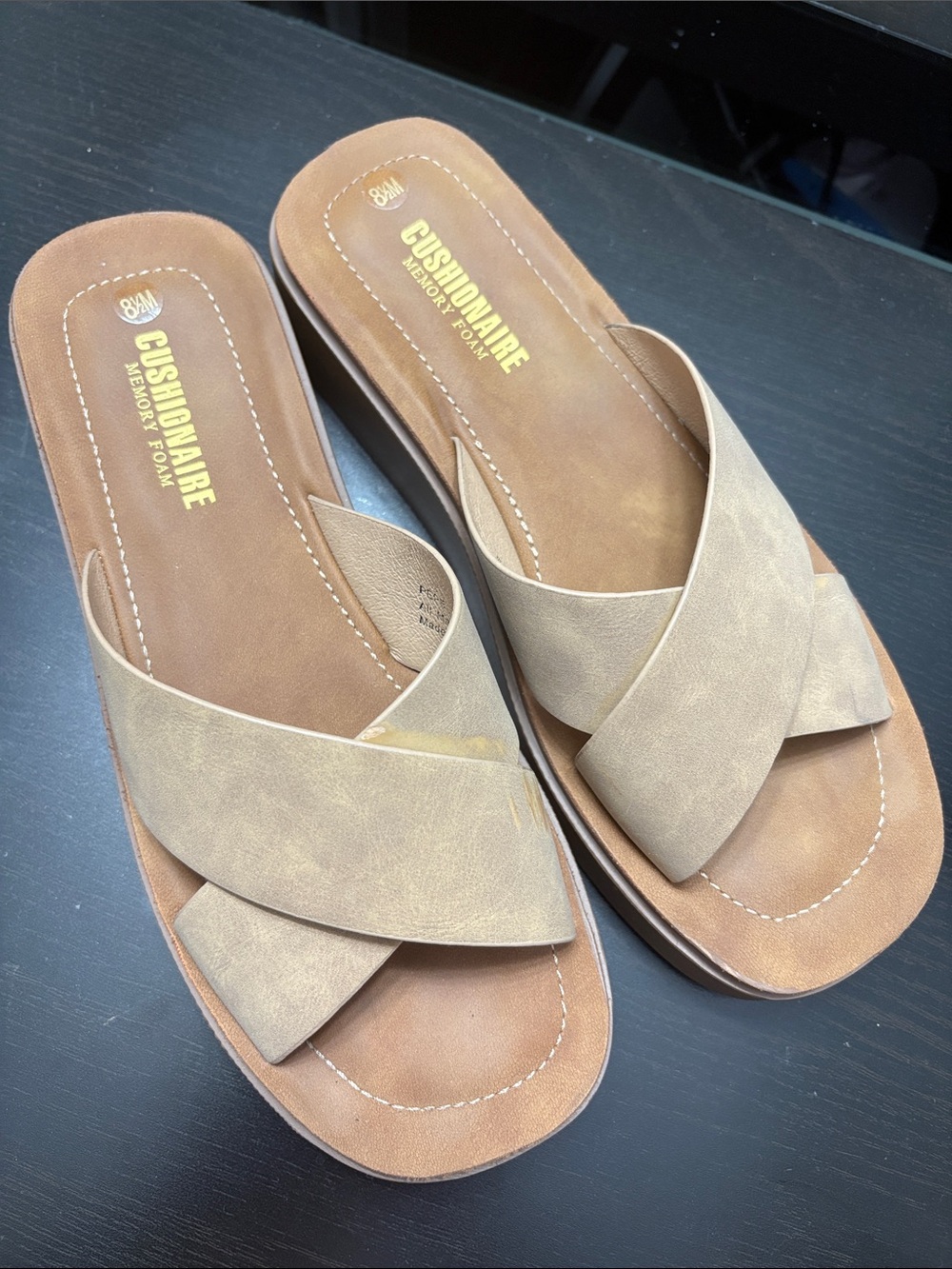 Cushionaire Tan Crossover Slide Mules